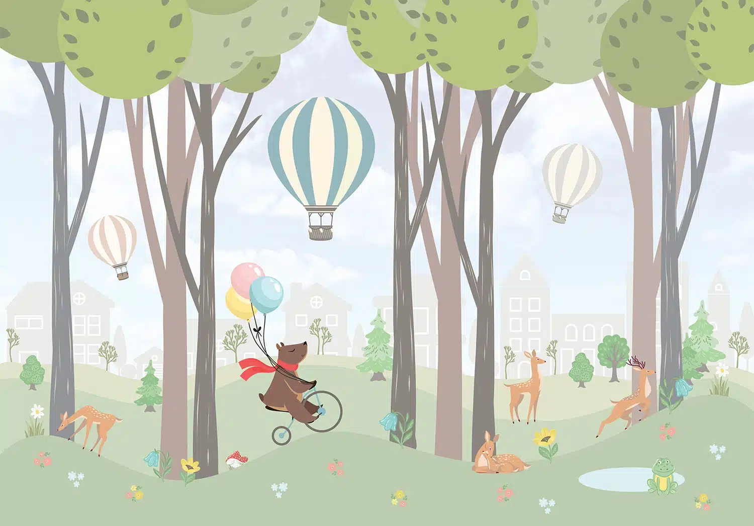 Custom Size Wall Mural Bear with Balloons | Premium Non-Woven Wallpaper | FT5P3095