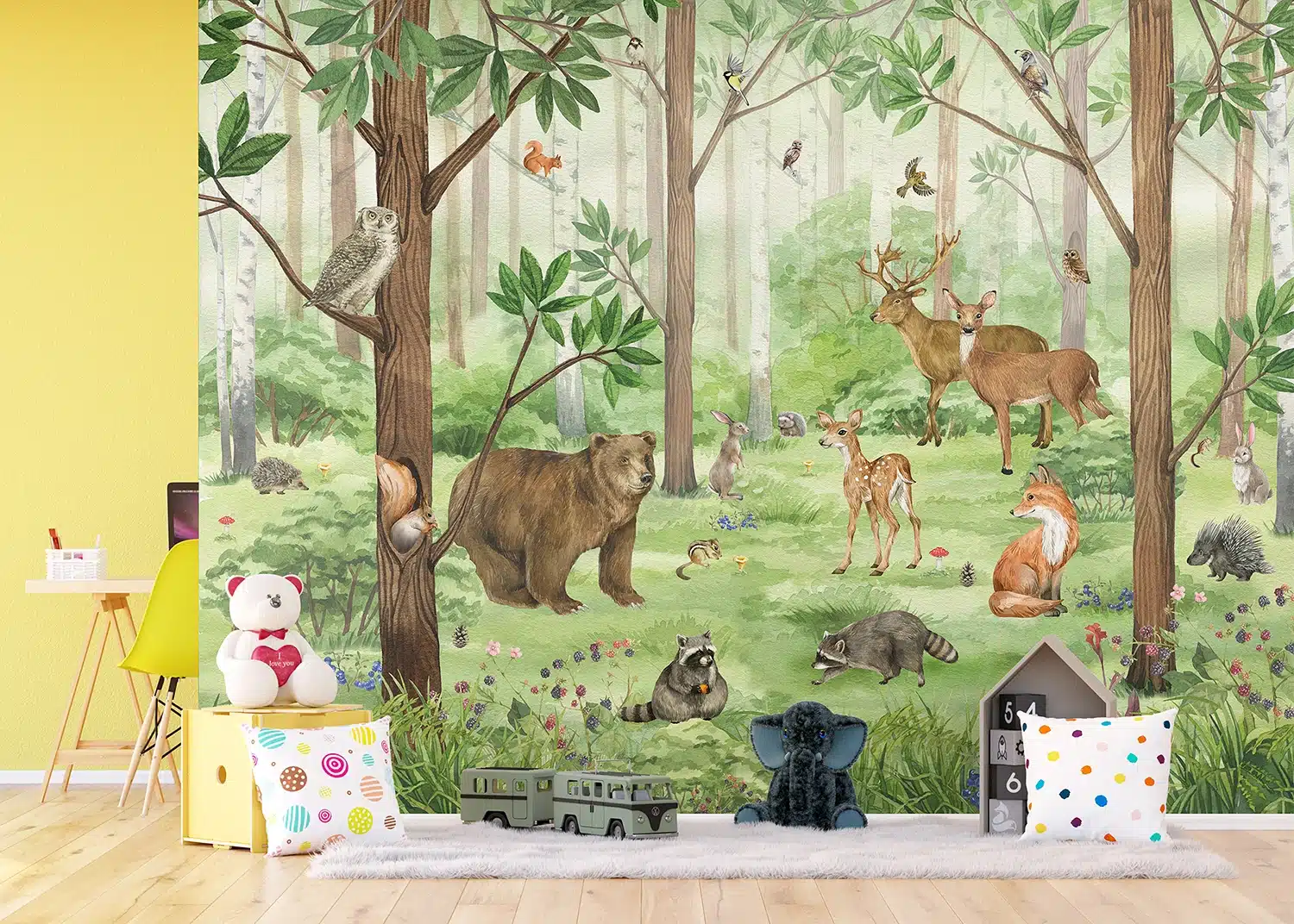 Custom Size Wall Mural Playful Forest | Premium Non-Woven Wallpaper | FT5P3053