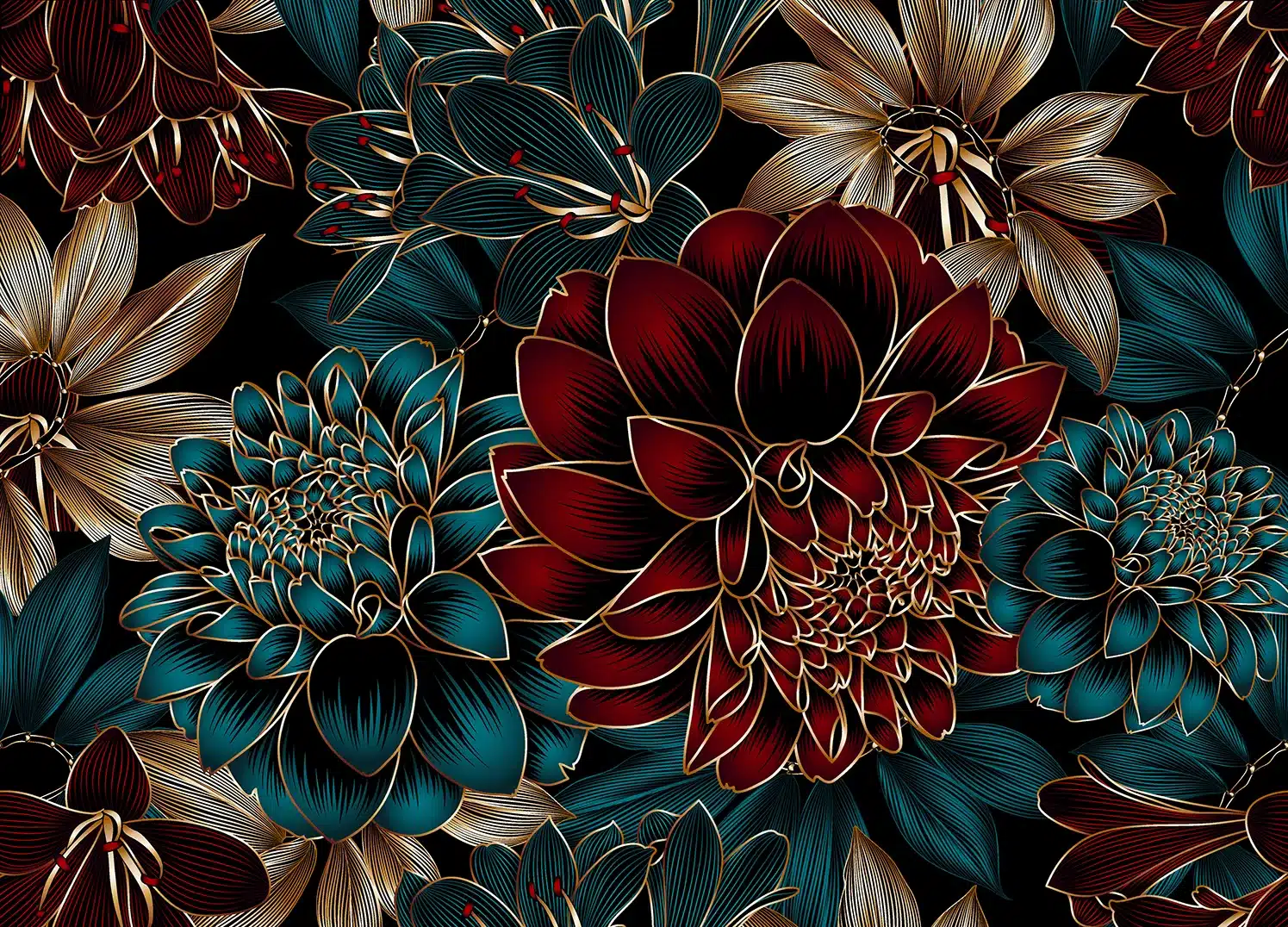 Custom Size Wall Mural Elegant Dahlia | Premium Non-Woven Wallpaper | FT5P352015