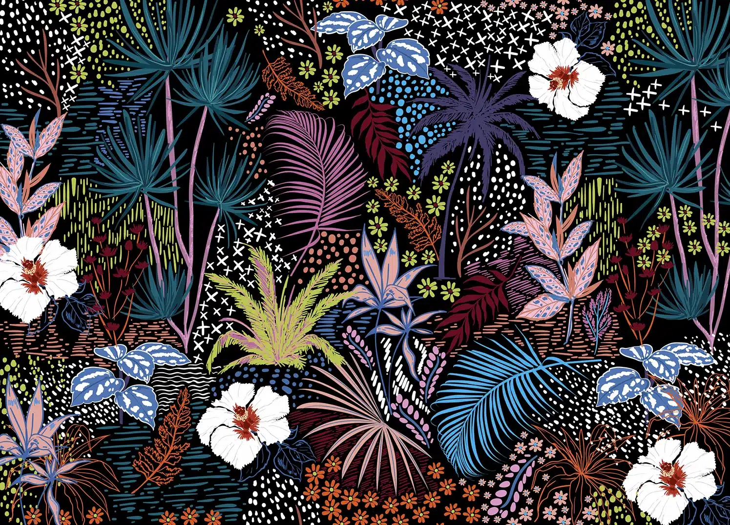 Custom Size Wall Mural Tropical Sketch | Premium Non-Woven Wallpaper | FT5P352035