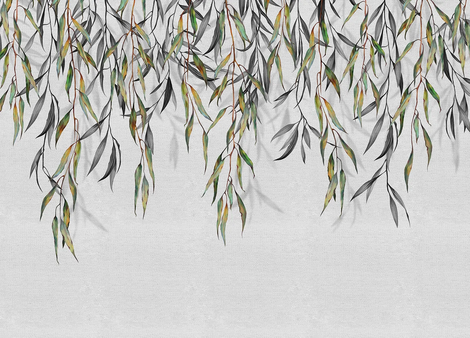Custom Size Wall Mural Hanging Grey Watercolor Leaves | Premium Non-Woven Wallpaper | FT5P352227