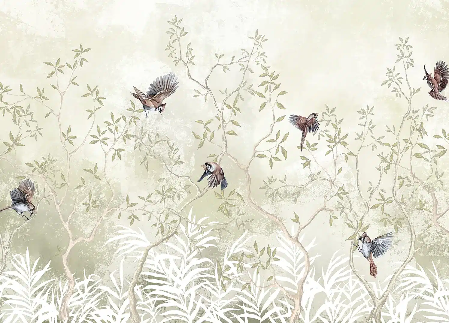 Custom Size Wall Mural Pastel Birds | Premium Non-Woven Wallpaper | FT5P352233