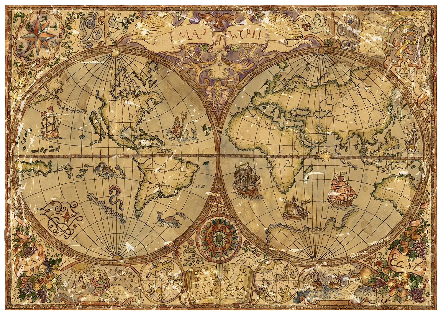 Custom Size Wall Mural Vintage Map | Premium Non-Woven Wallpaper | FT5P352243