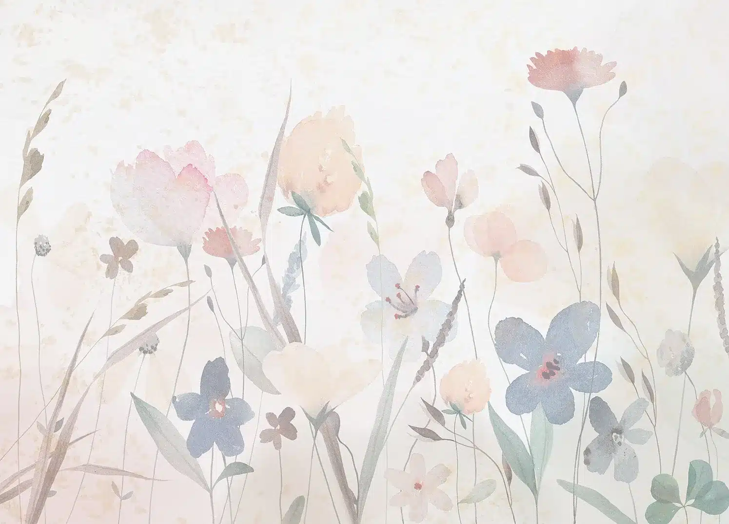 Custom Size Wall Mural Watercolor Sandy Florals | Premium Non-Woven Wallpaper | FT5P352261