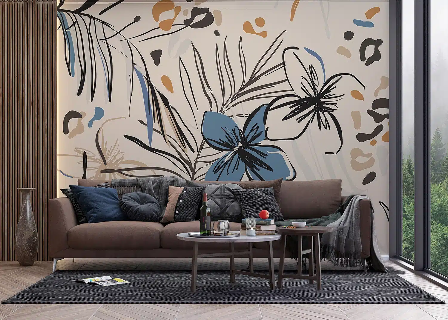 Custom Size Wall Mural Graphical Florals | Premium Non-Woven Wallpaper | FT5P3045