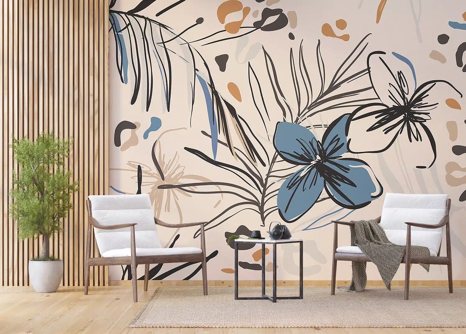 Custom Size Wall Mural Graphical Florals | Premium Non-Woven Wallpaper | FT5P3045 2