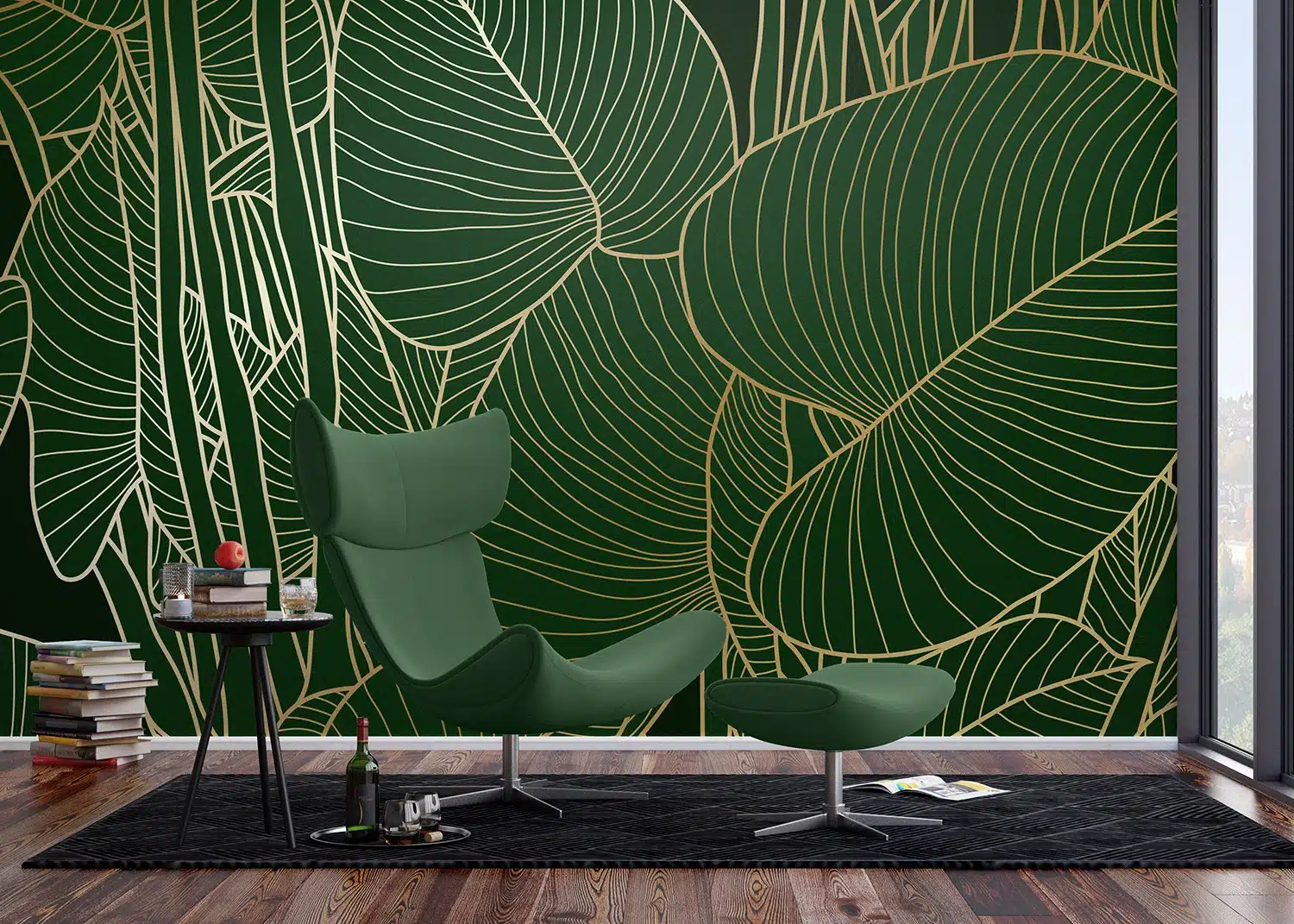Custom Size Wall Mural Golden Green | Premium Non-Woven Wallpaper | FT5P3099