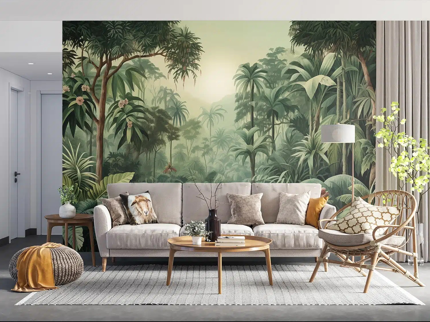 Custom Size Wall Mural Watercolor Jungle | Premium Non-Woven Wallpaper | FT5P352081