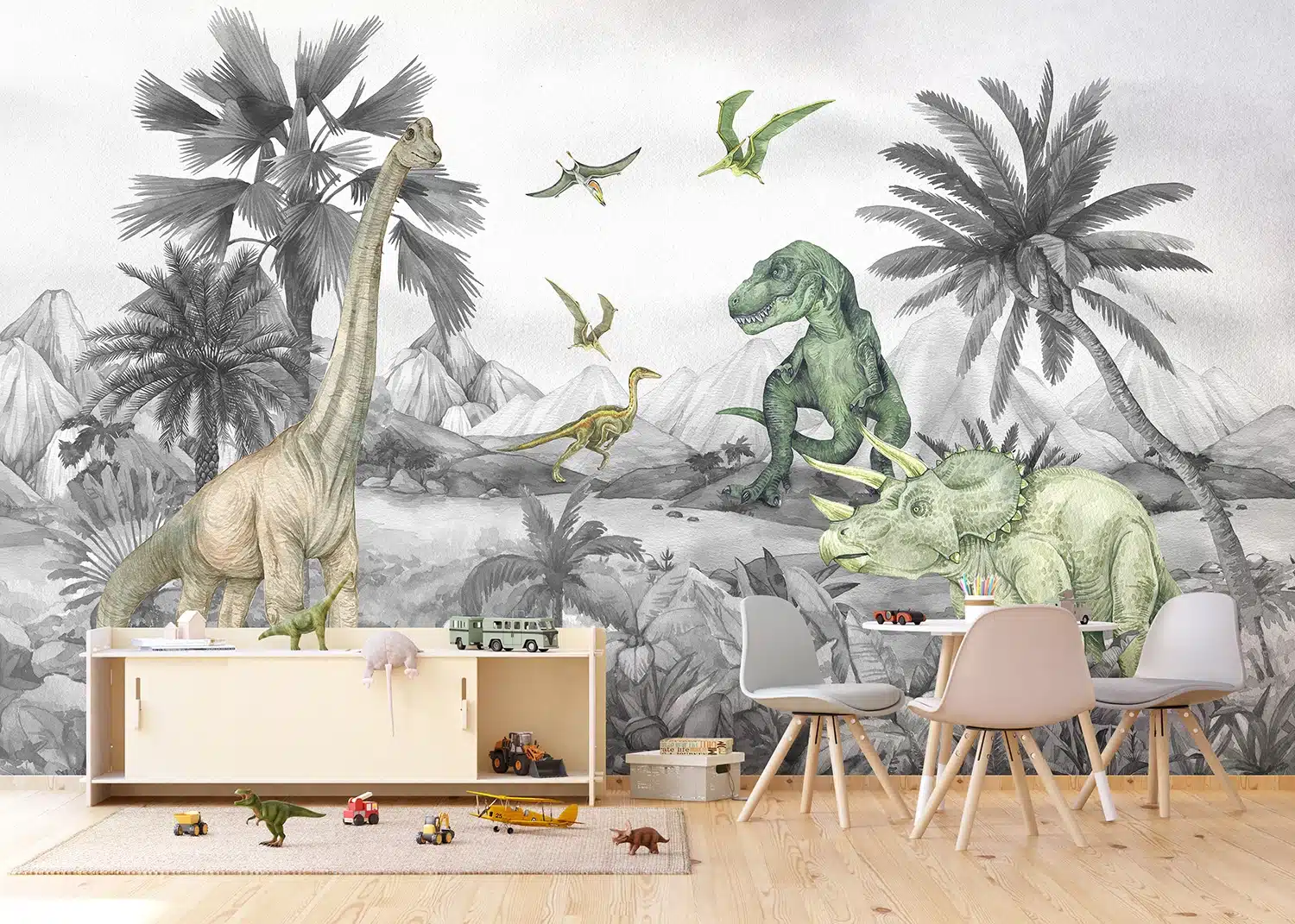 Custom Size Wall Mural Faded Dino World | Premium Non-Woven Wallpaper | FT5P352181