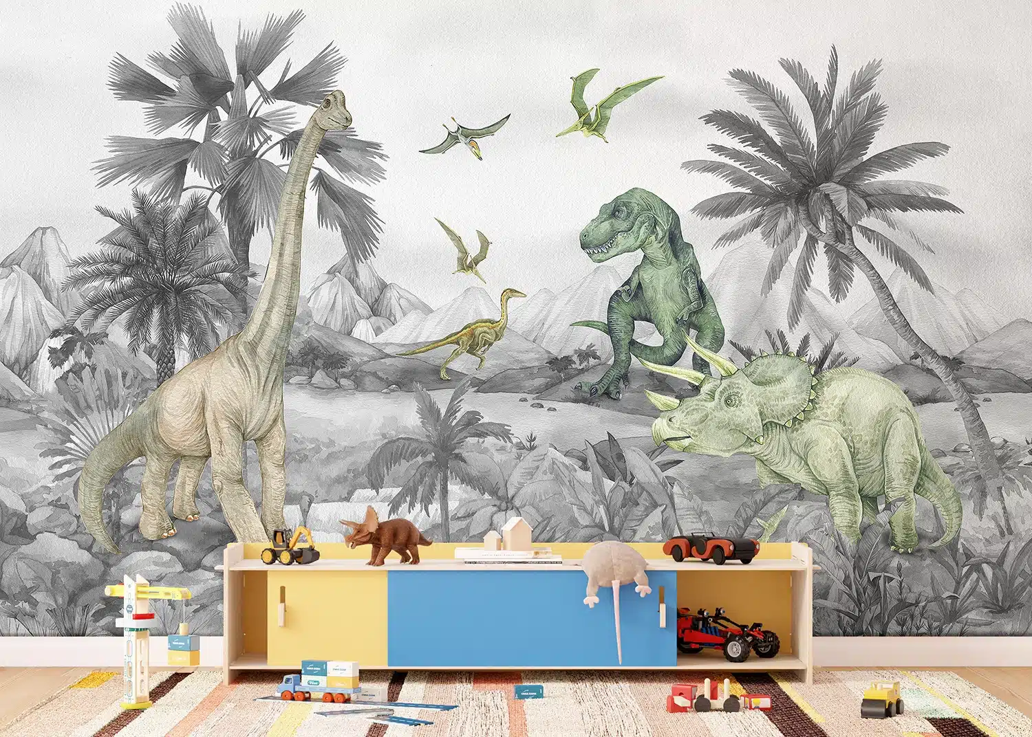 Custom Size Wall Mural Faded Dino World | Premium Non-Woven Wallpaper | FT5P352181 2