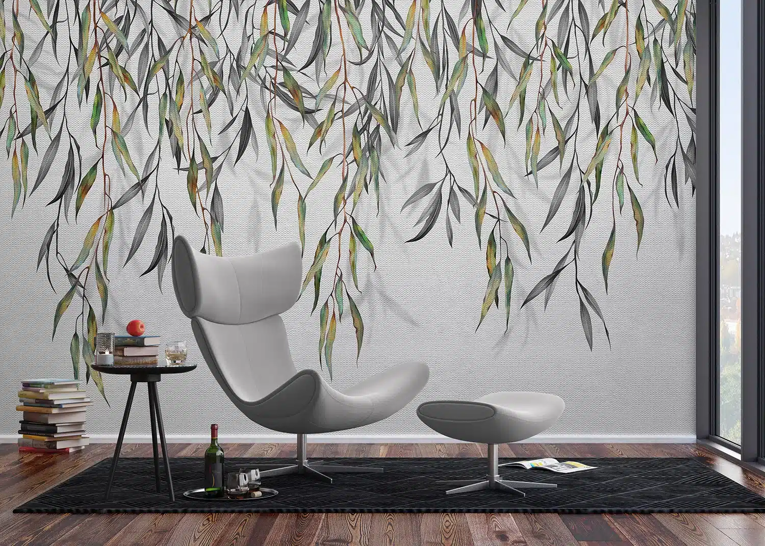 Custom Size Wall Mural Hanging Grey Watercolor Leaves | Premium Non-Woven Wallpaper | FT5P352227 2