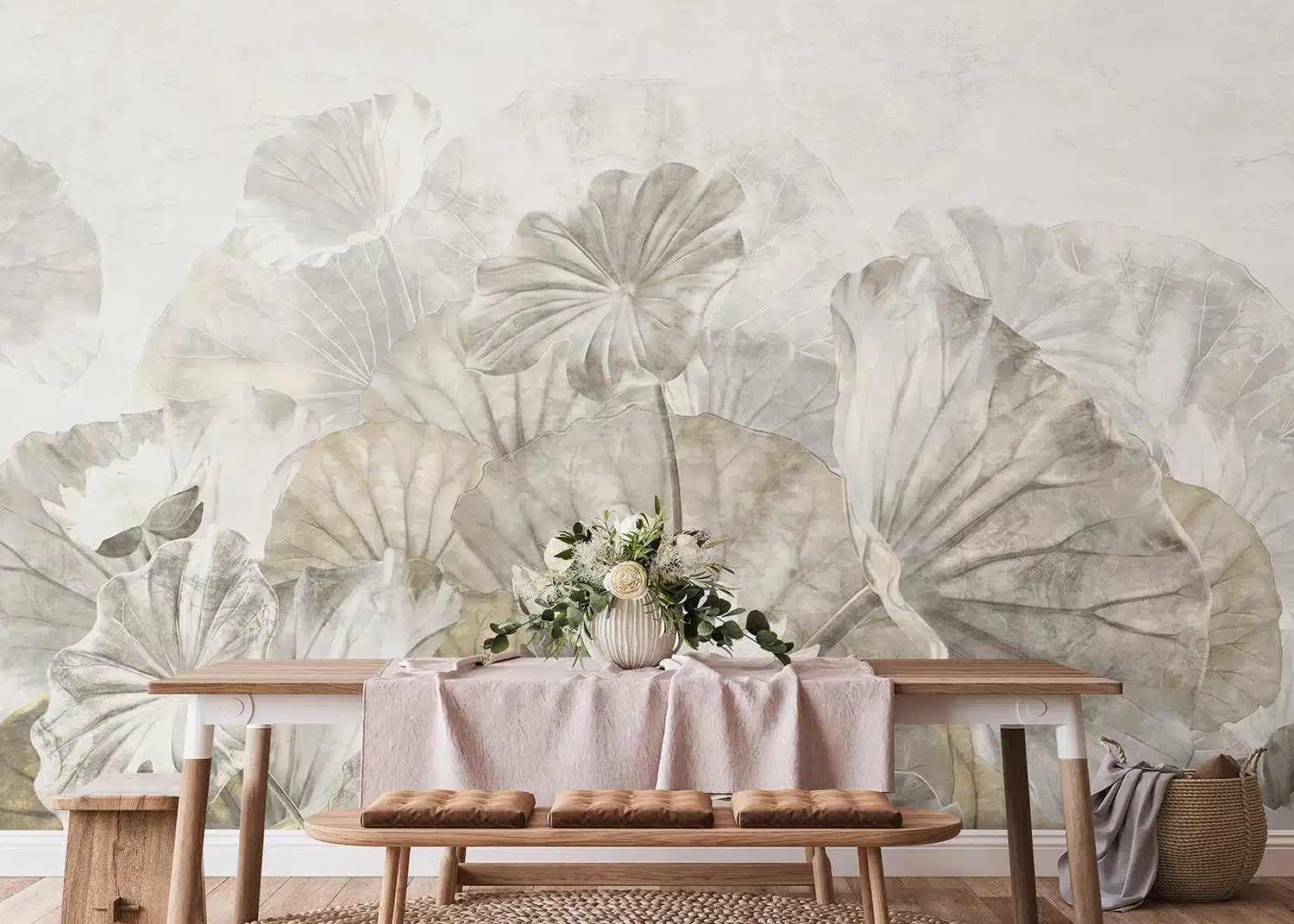 Custom Size Wall Mural White Lotus Leaves | Premium Non-Woven Wallpaper | FT5P352237 2