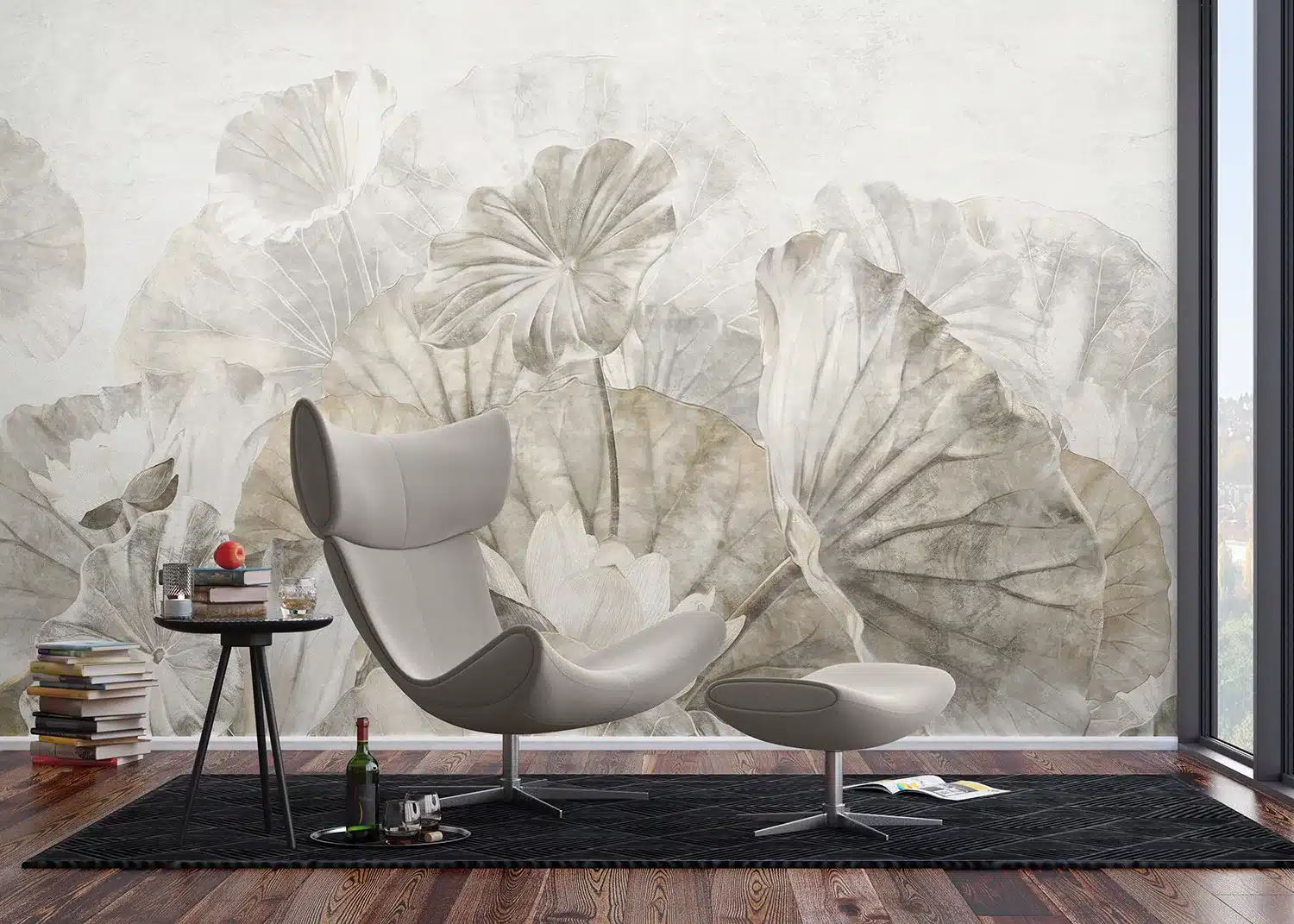 Custom Size Wall Mural White Lotus Leaves | Premium Non-Woven Wallpaper | FT5P352237