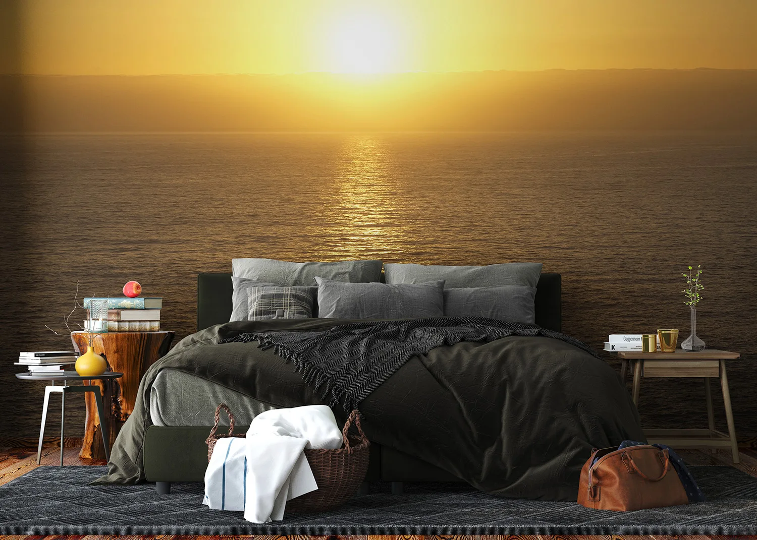 Custom Size Wall Mural Yellow Ocean Sunset | Premium Non-Woven Wallpaper | FT5P352255