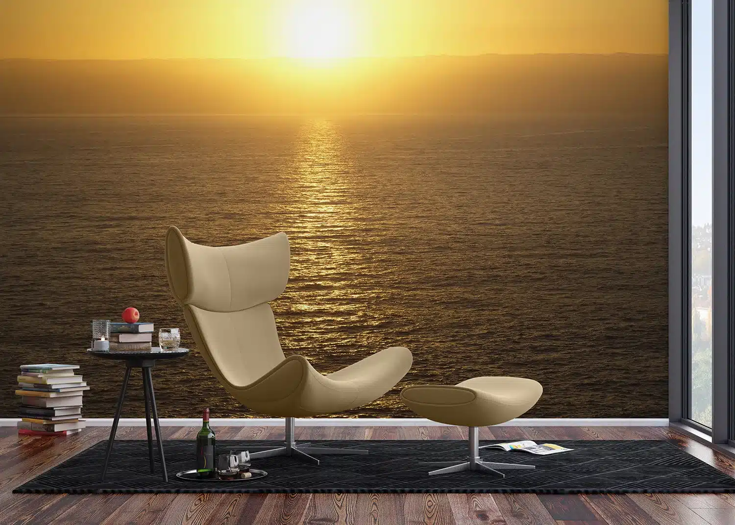 Custom Size Wall Mural Yellow Ocean Sunset | Premium Non-Woven Wallpaper | FT5P352255 2