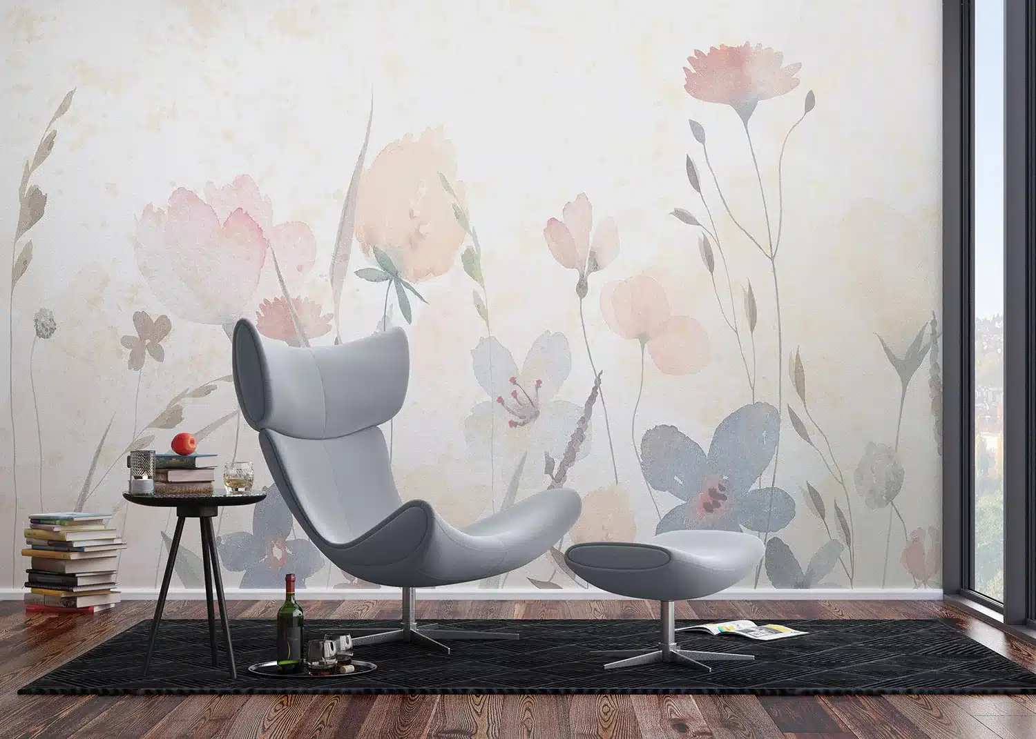 Custom Size Wall Mural Watercolor Sandy Florals | Premium Non-Woven Wallpaper | FT5P352261 3