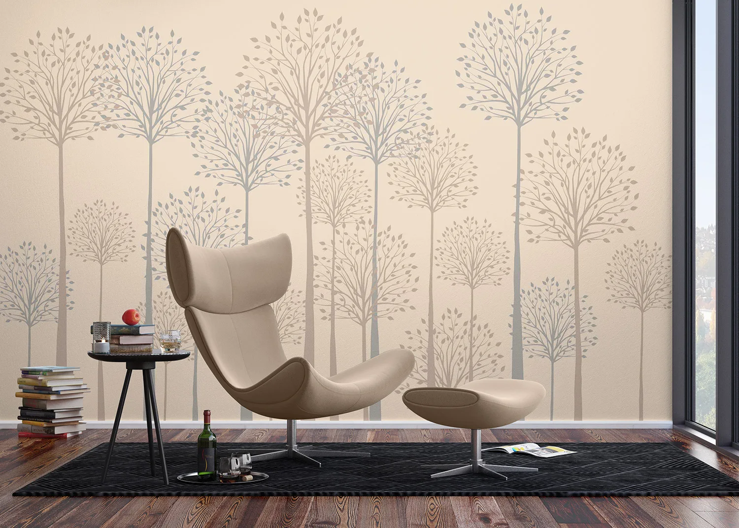 Custom Size Wall Mural Tall Trees on Beige | Premium Non-Woven Wallpaper | FT5P352277