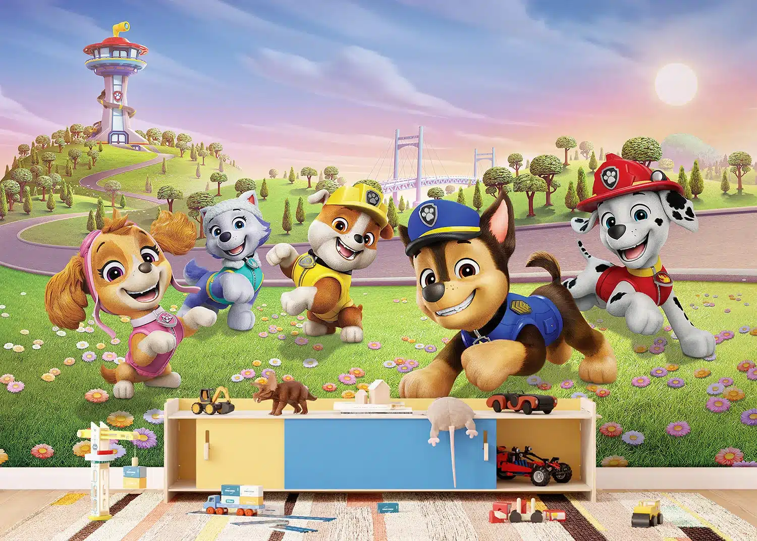 Custom Size Wall Mural Paw Patrol Pups on the Flower Field | Premium Non-Woven Wallpaper | FTD5P352283 2