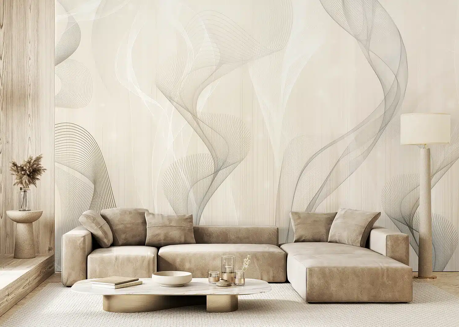 Custom Size Wall Mural Ivory Smoke Waves | Premium Non-Woven Wallpaper | FT5P352299 2