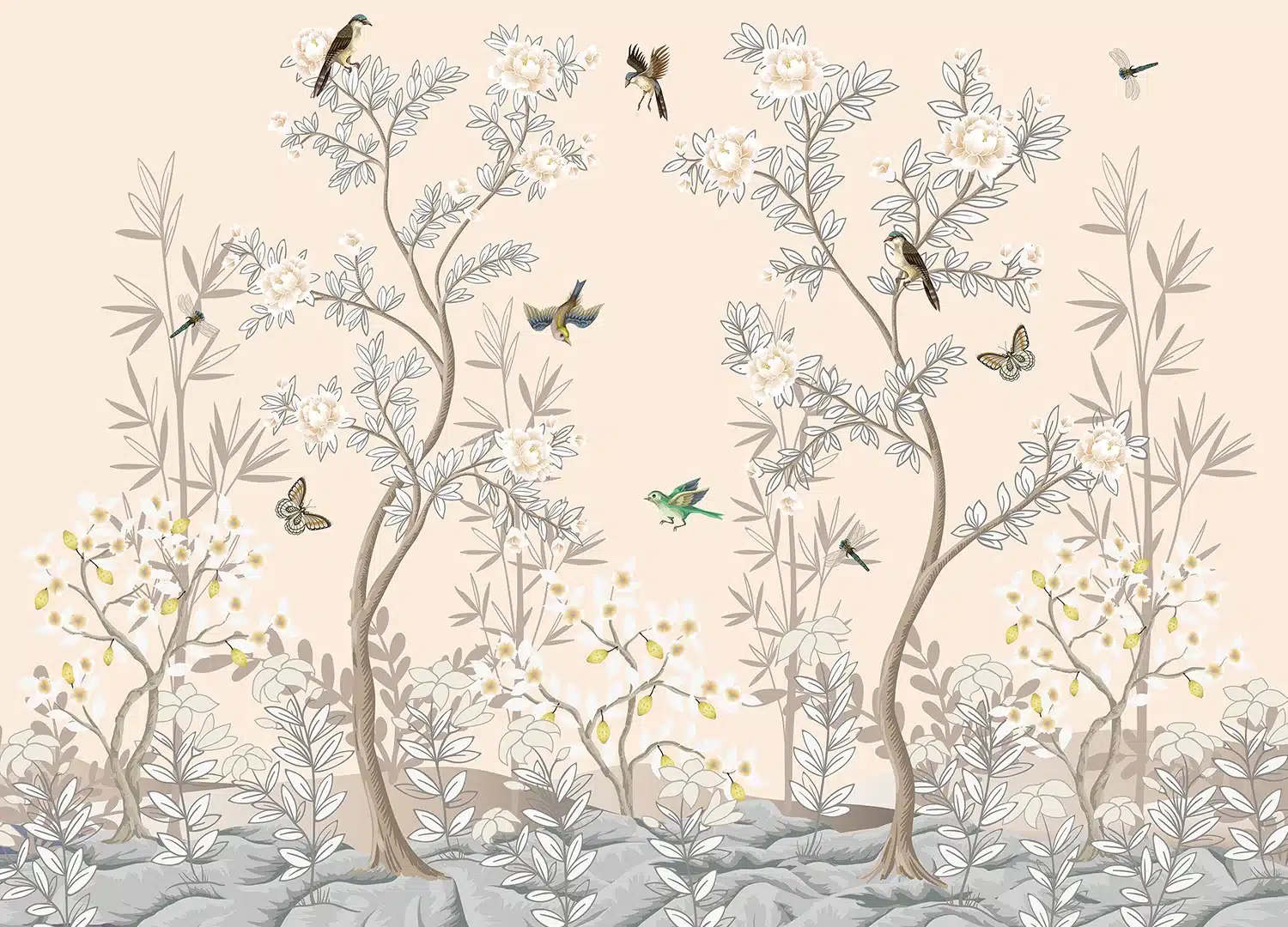 Custom Size Wall Mural Chinoiserie Birds | Premium Non-Woven Wallpaper | FT5P352365
