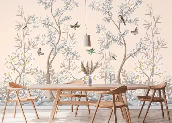 Custom Size Wall Mural Chinoiserie Birds | Premium Non-Woven Wallpaper | FT5P 352365