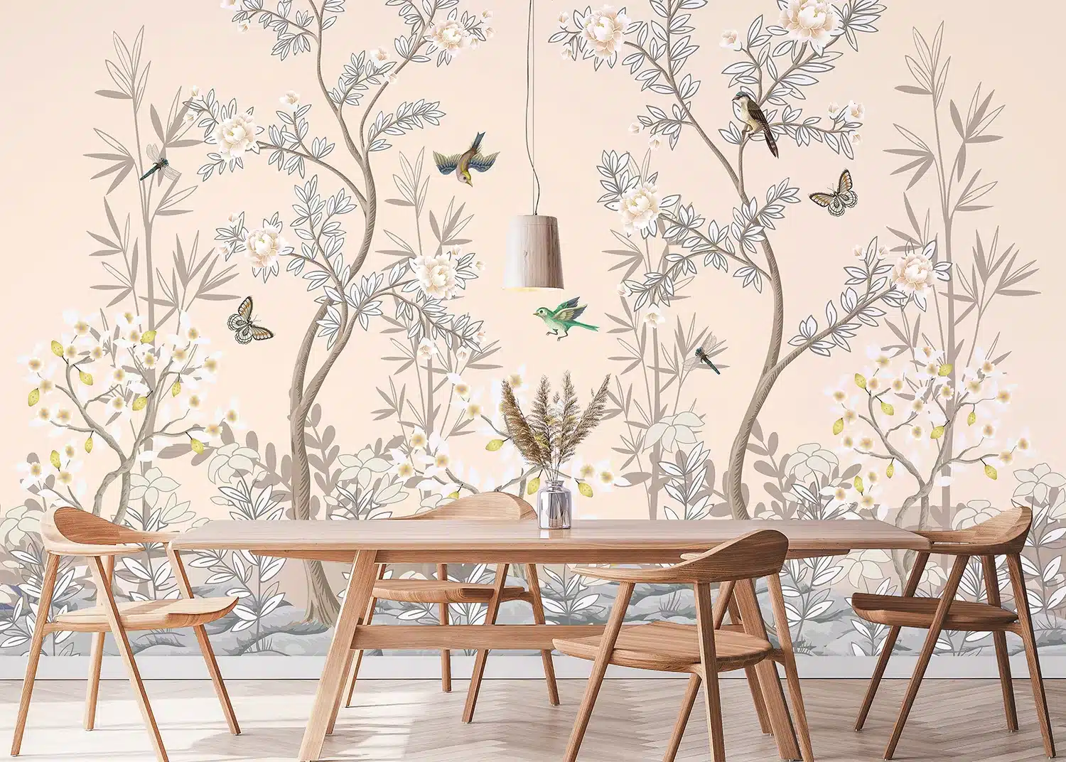 Custom Size Wall Mural Chinoiserie Birds | Premium Non-Woven Wallpaper | FT5P352365