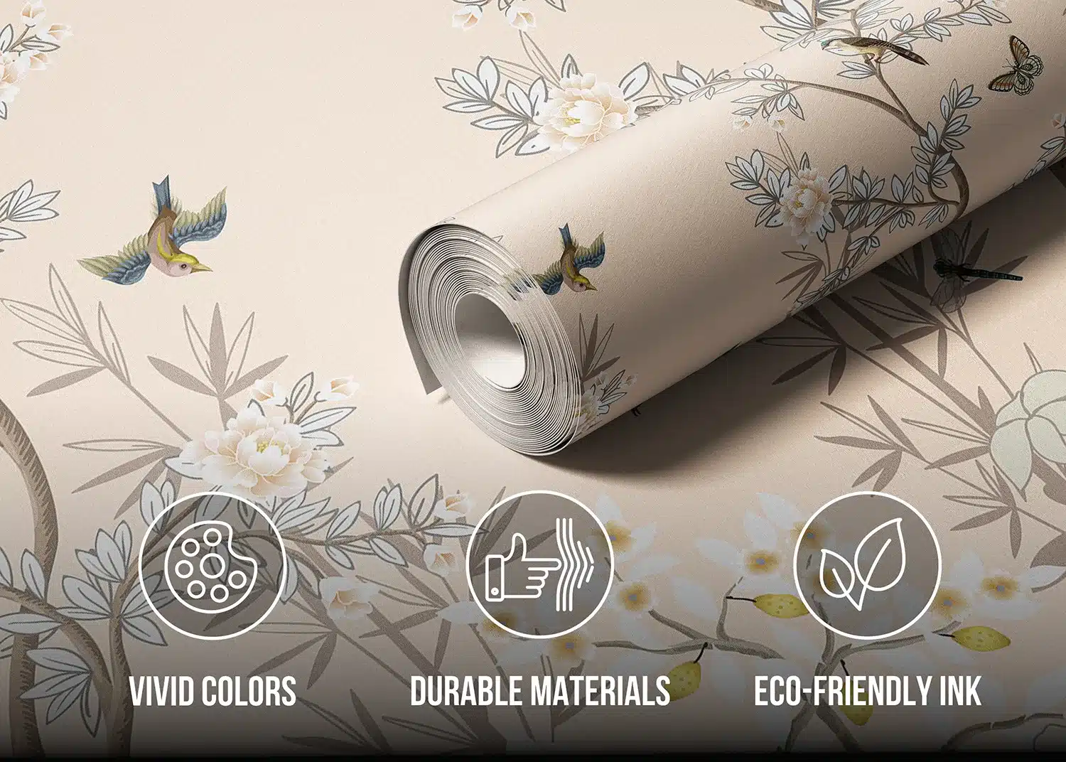 Custom Size Wall Mural Chinoiserie Birds | Premium Non-Woven Wallpaper | FT5P352365 2