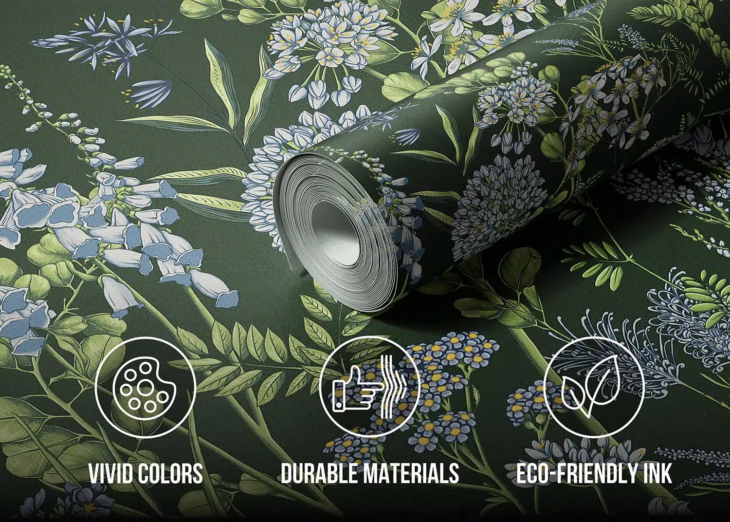 Custom Size Wall Mural Vetch Flowers on Olive Green | Premium Non-Woven Wallpaper | FT5P352403 3