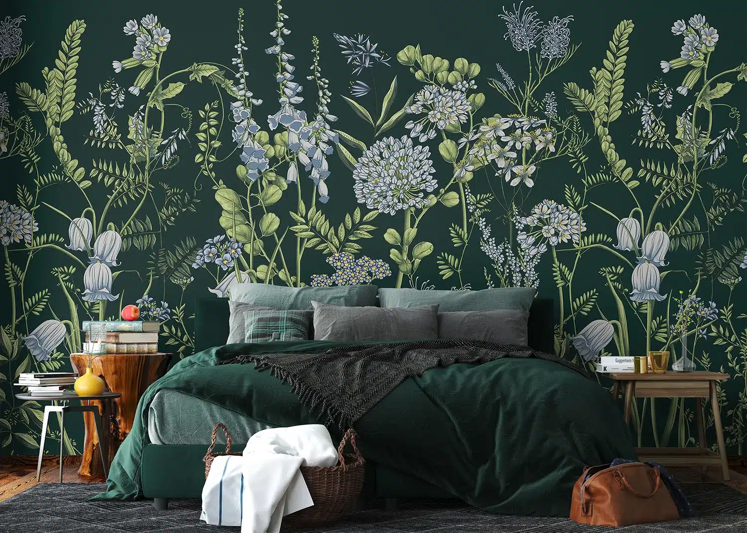 Custom Size Wall Mural Vetch Flowers on BrunswicKGreen | Premium Non-Woven Wallpaper | FT5P352405