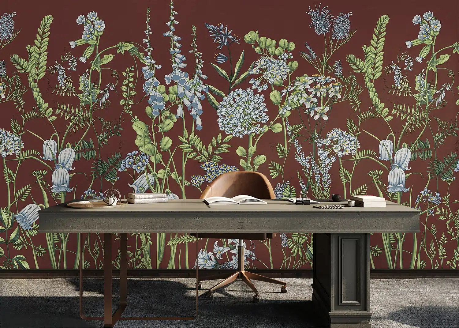 Custom Size Wall Mural Vetch Flowers on Burgundy Red | Premium Non-Woven Wallpaper | FT5P352409 3