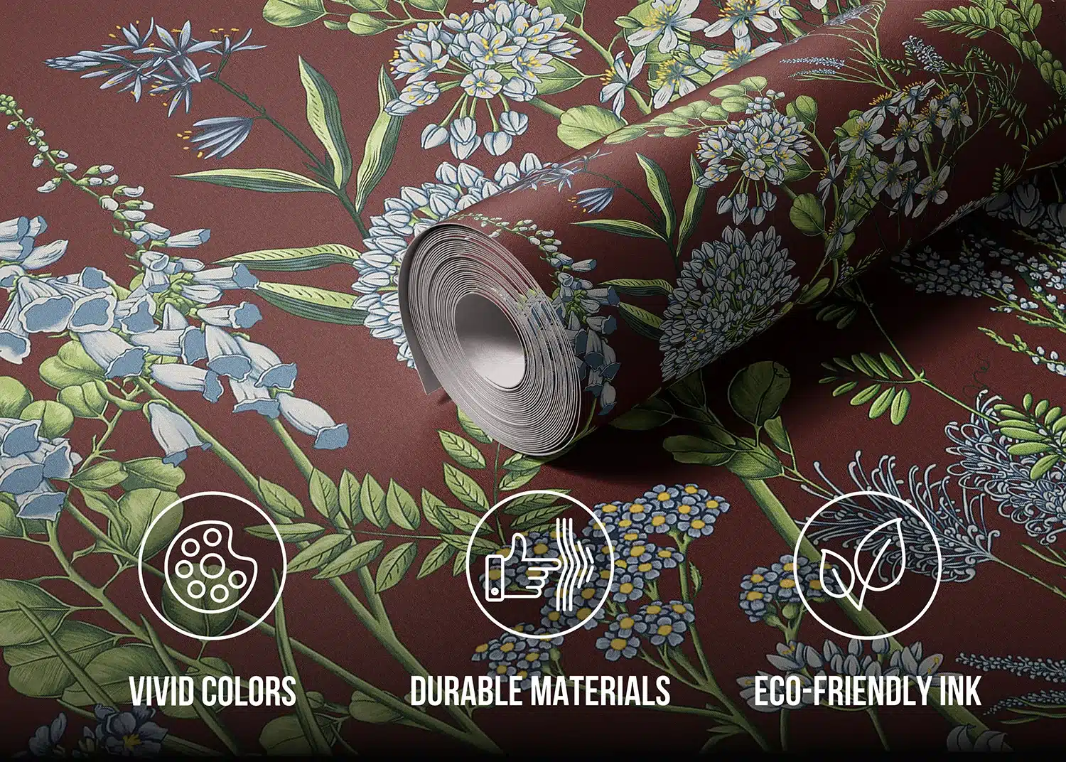 Custom Size Wall Mural Vetch Flowers on Burgundy Red | Premium Non-Woven Wallpaper | FT5P352409 5