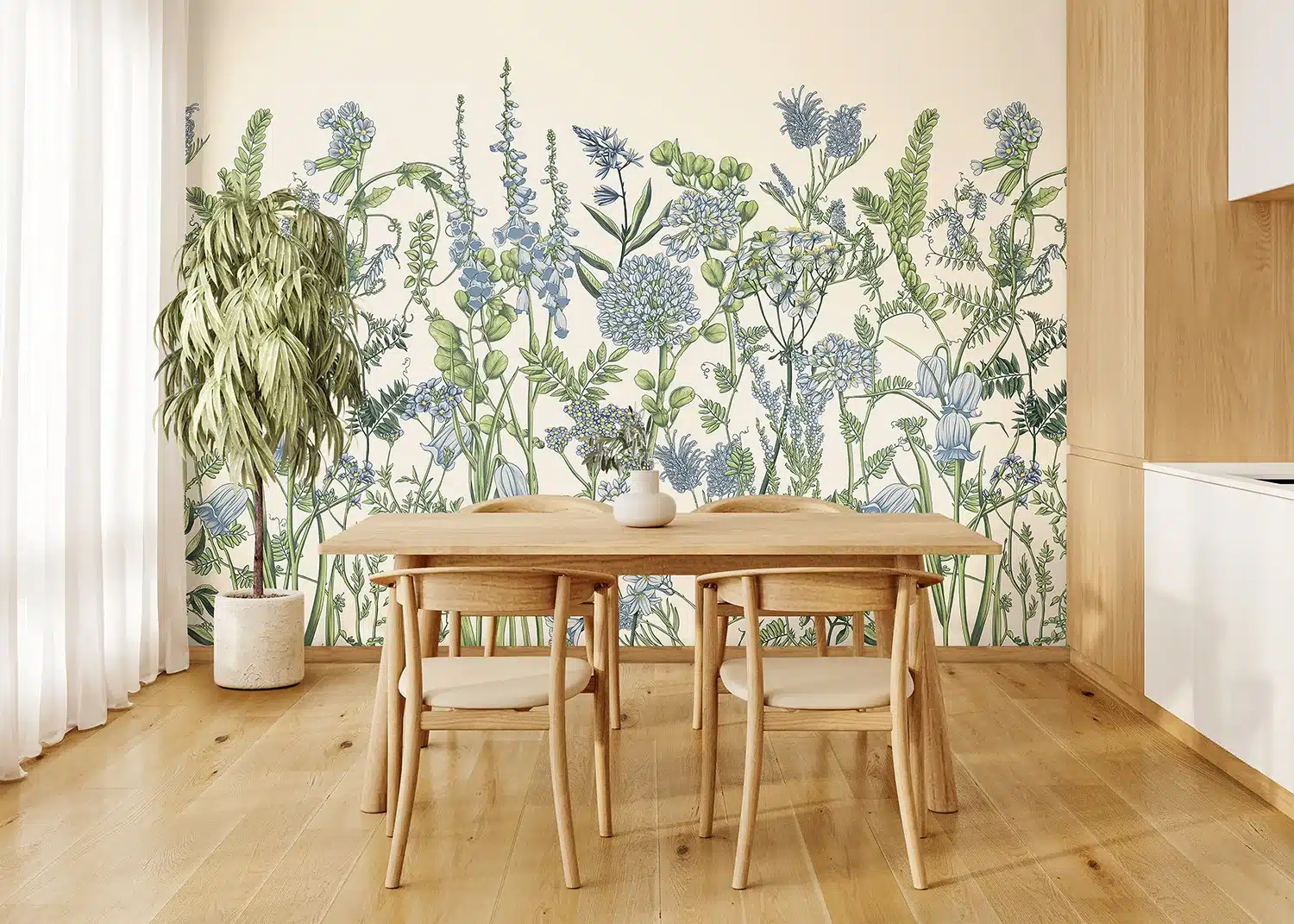 Custom Size Wall Mural Vetch Flowers on Beige | Premium Non-Woven Wallpaper | FT5P352411