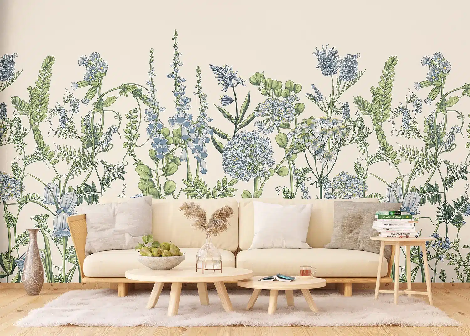 Custom Size Wall Mural Vetch Flowers on Beige | Premium Non-Woven Wallpaper | FT5P352411 2