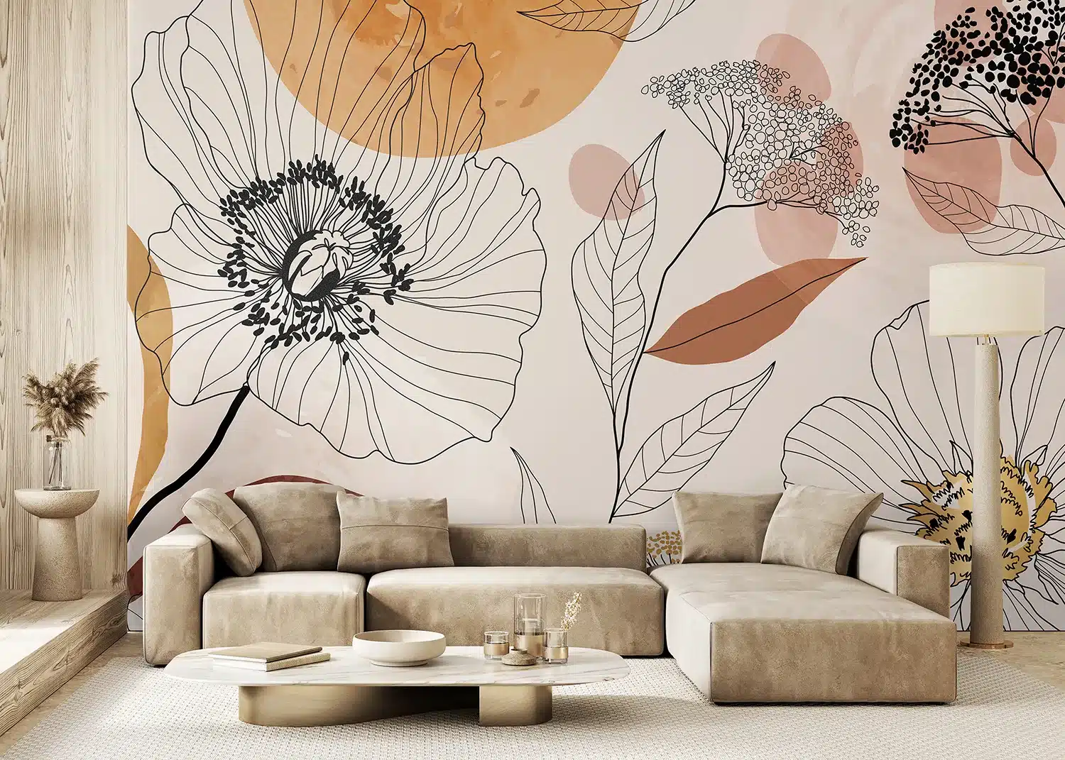 Custom Size Wall Mural Boho Garden Sketch | Premium Non-Woven Wallpaper | FT5P352431