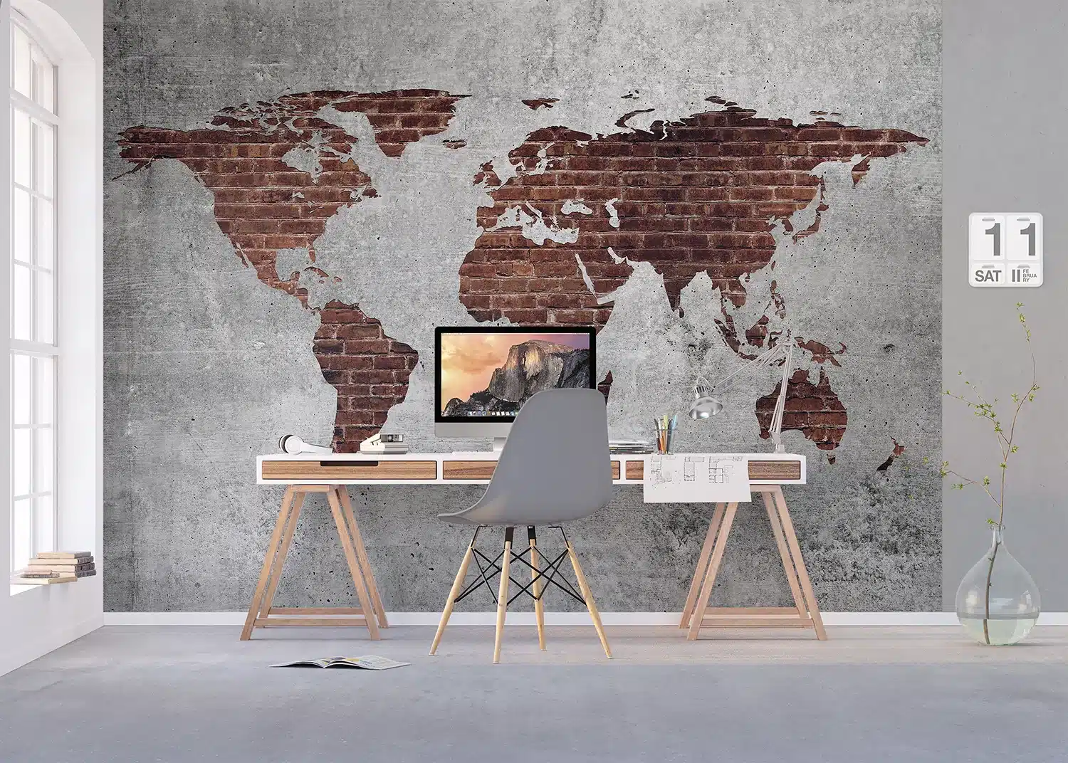 Custom Size Wall Mural Industrial World Map | Premium Non-Woven Wallpaper | FT5P352459