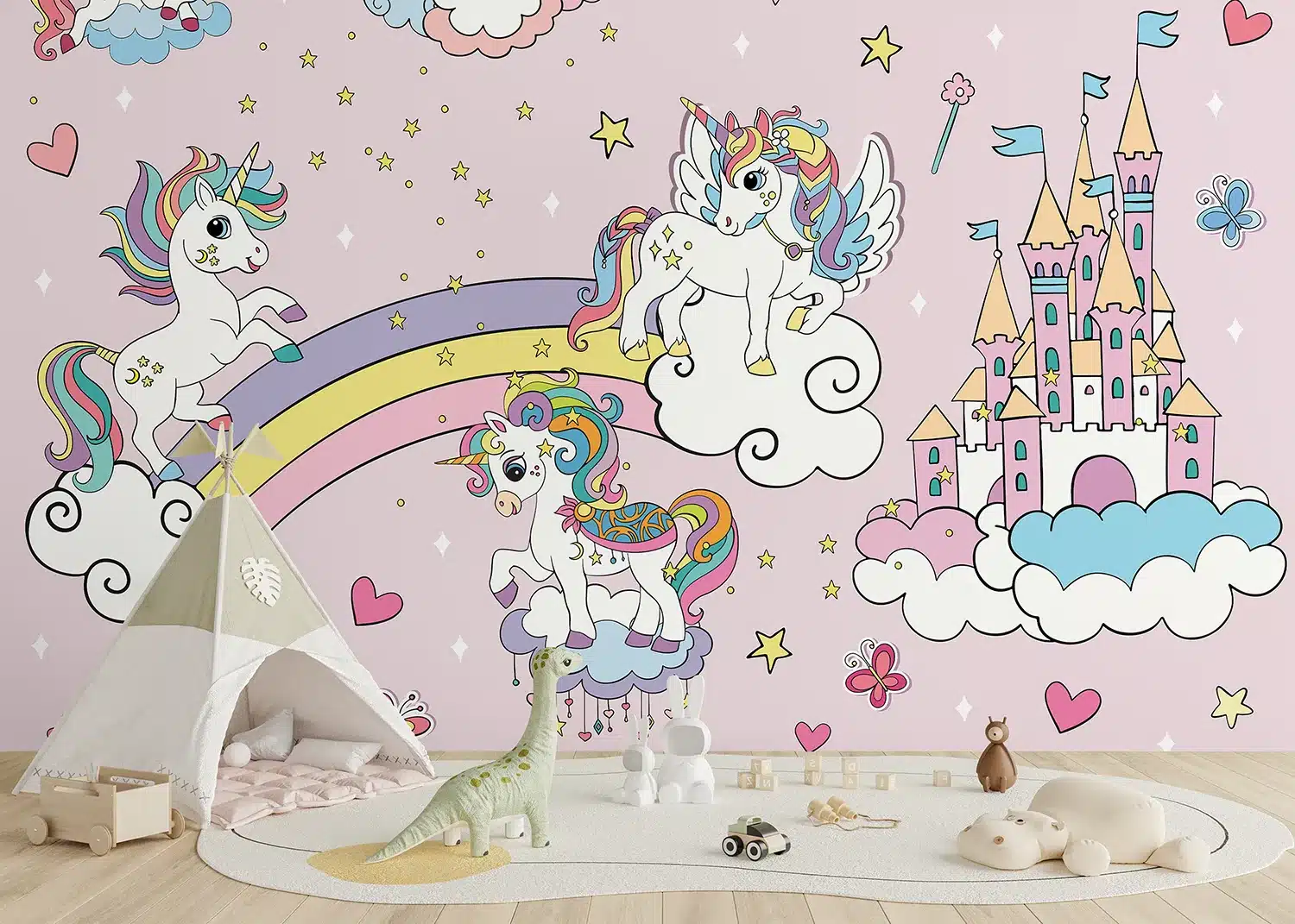 Custom Size Wall Mural PinKUnicorns in the Sky | Premium Non-Woven Wallpaper | FTD5P352037