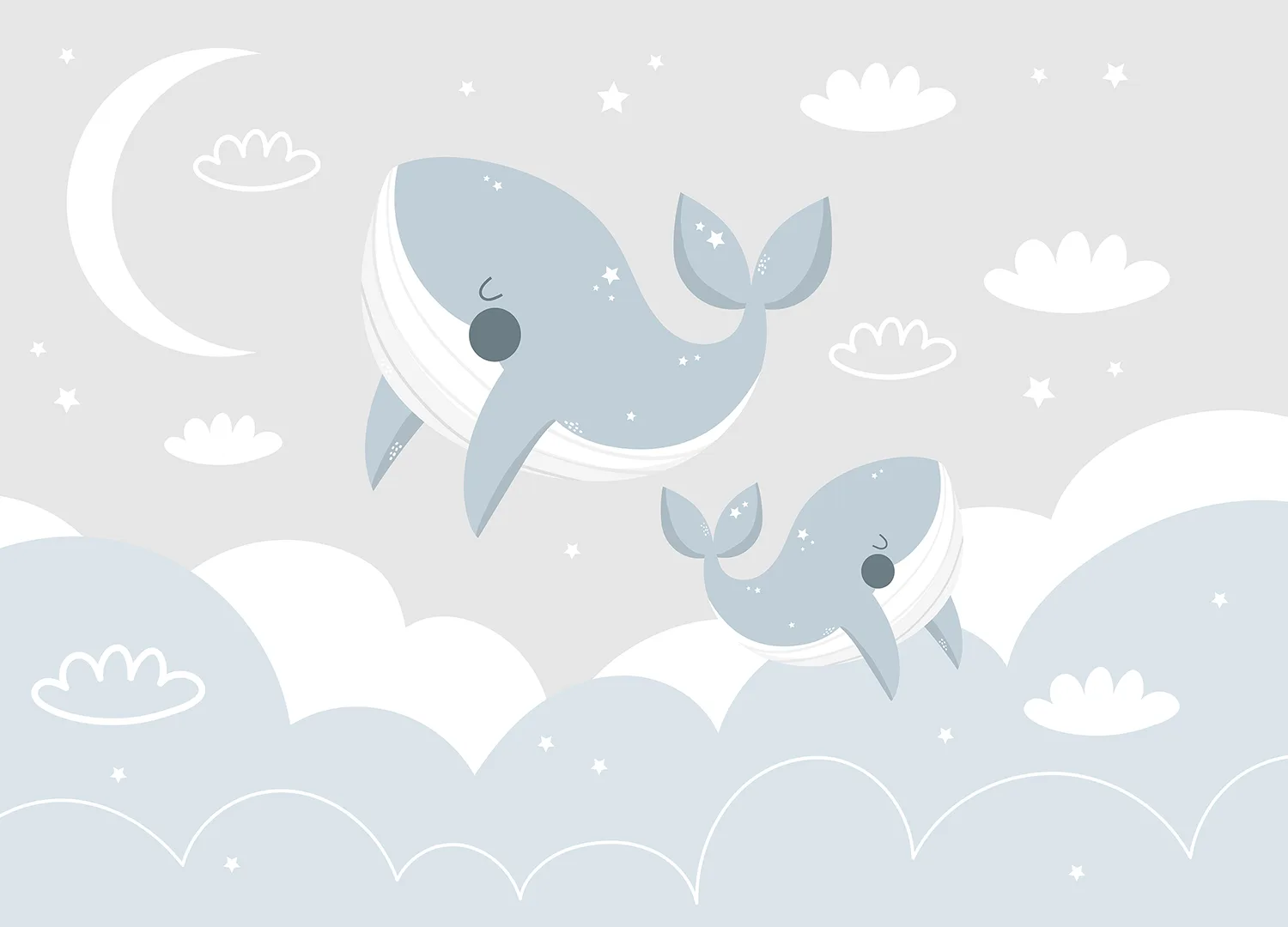 Custom Size Wall Mural Skyward Whales | Premium Non-Woven Wallpaper | FTD5P352065