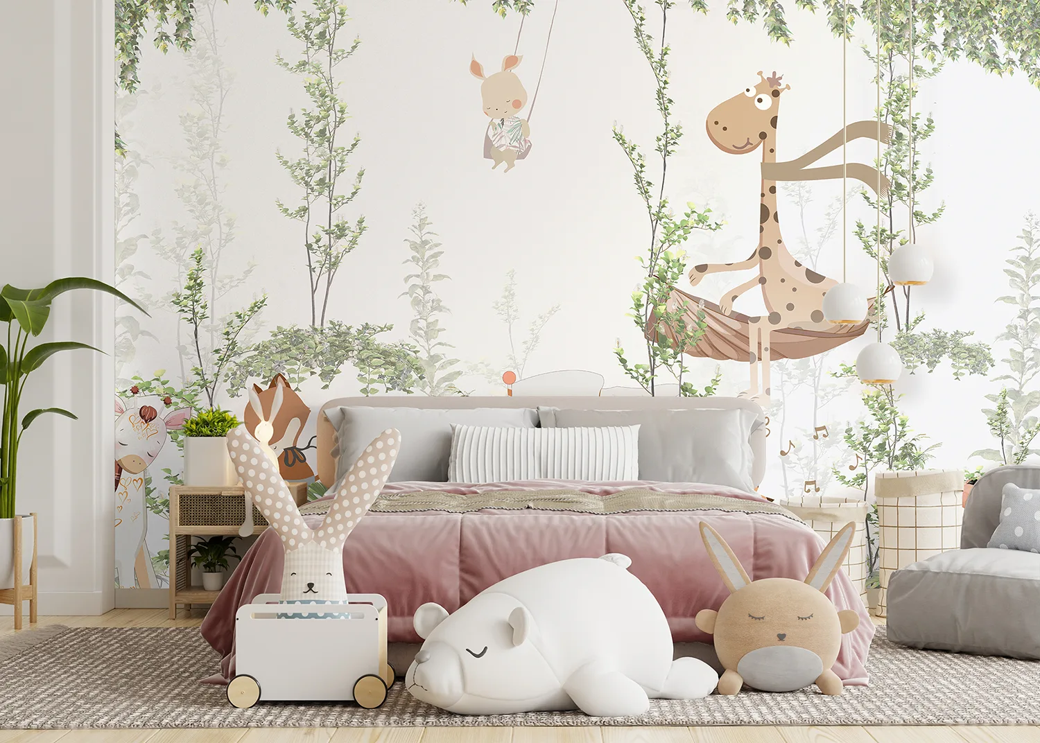 Custom Size Wall Mural Jungle Friends Gathering | Premium Non-Woven Wallpaper | FTD5P352347 3