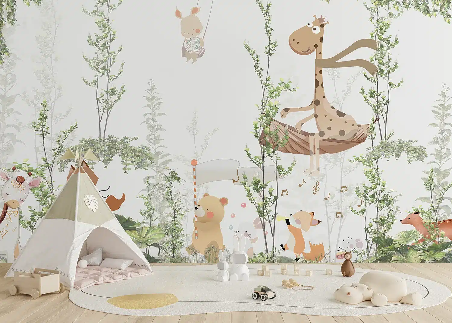 Custom Size Wall Mural Jungle Friends Gathering | Premium Non-Woven Wallpaper | FTD5P352347 2