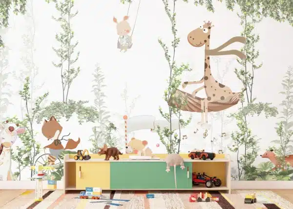 Custom Size Wall Mural Jungle Friends Gathering | Premium Non-Woven Wallpaper | FTD5P 352347