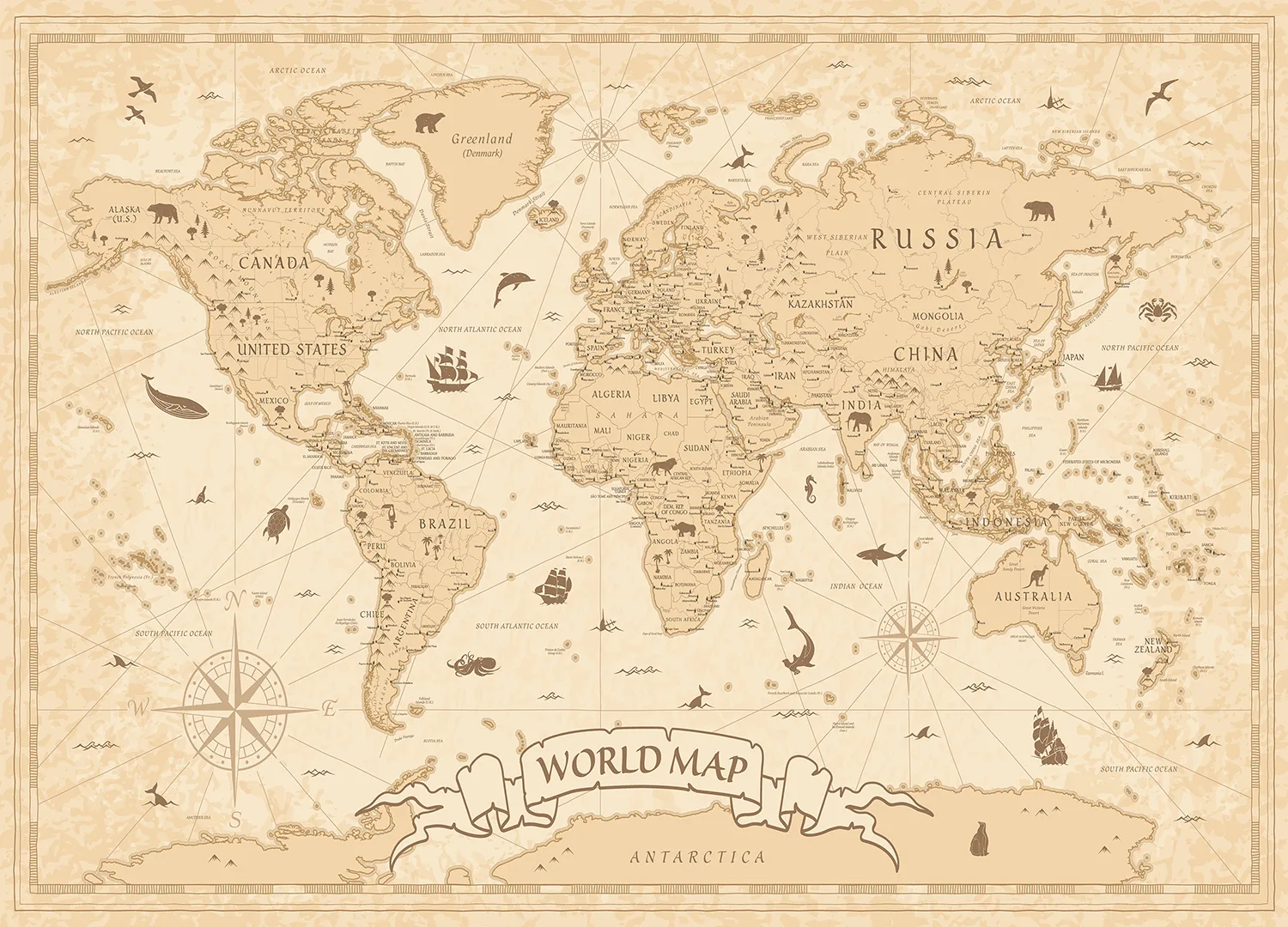 Custom Size Wall Mural Antique Atlas | Premium Non-Woven Wallpaper | FTD5P352433