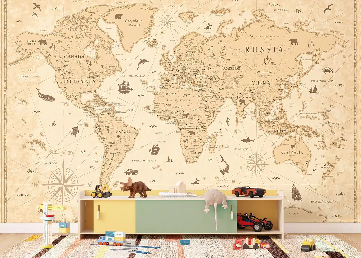 Custom Size Wall Mural Antique Atlas | Premium Non-Woven Wallpaper | FTD5P352433