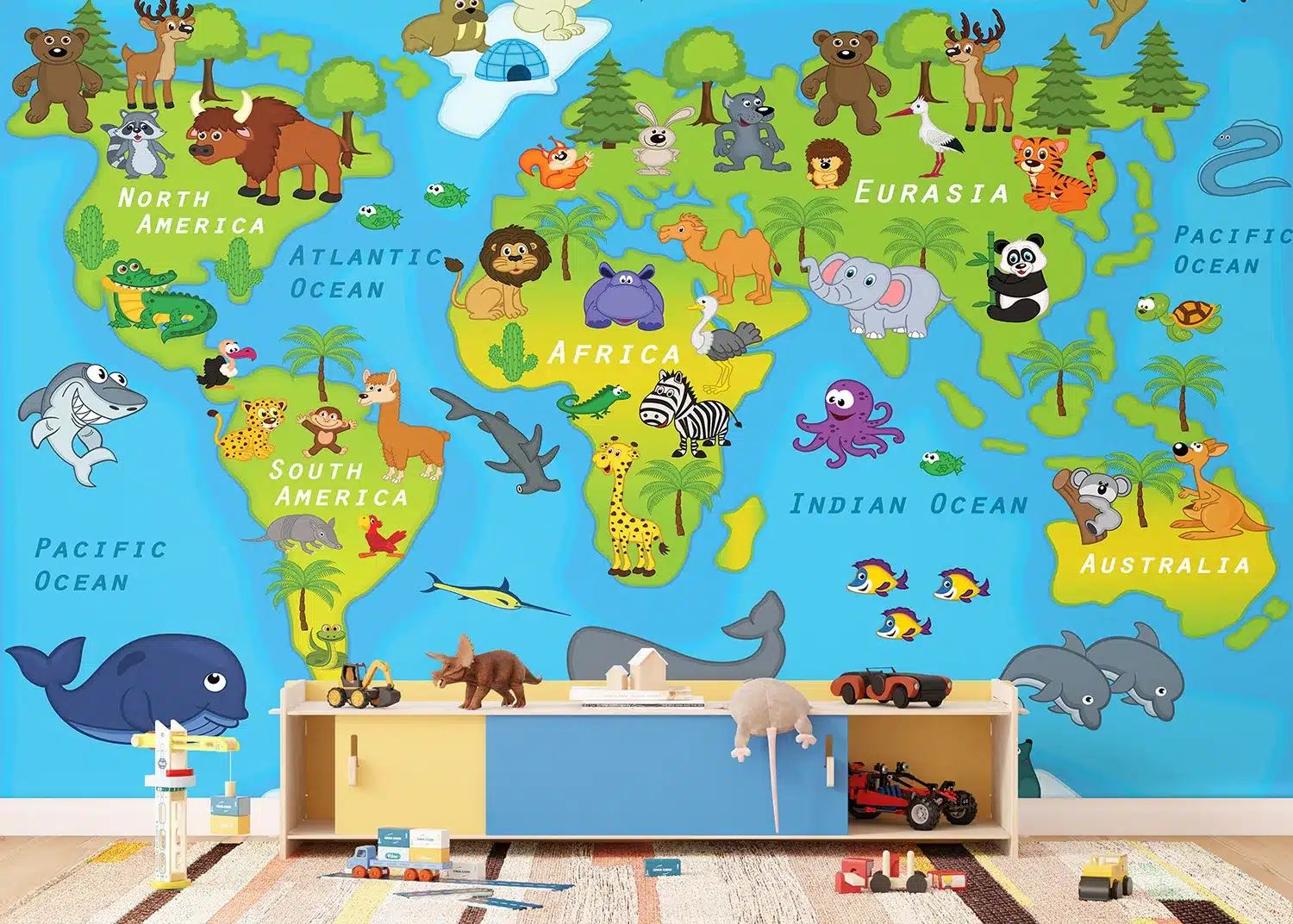 Custom Size Wall Mural Cartoon World Friends | Premium Non-Woven Wallpaper | FTD5P352435