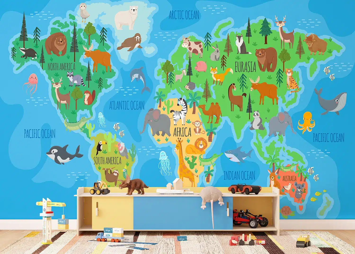 Custom Size Wall Mural Vivid Animals World Map | Premium Non-Woven Wallpaper | FTD5P352443 2