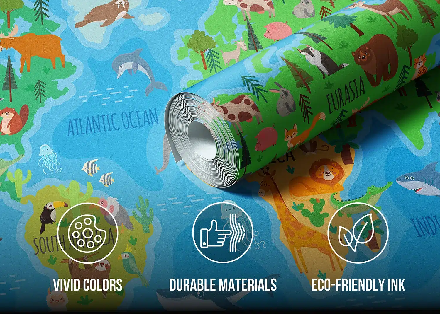 Custom Size Wall Mural Vivid Animals World Map | Premium Non-Woven Wallpaper | FTD5P352443 3