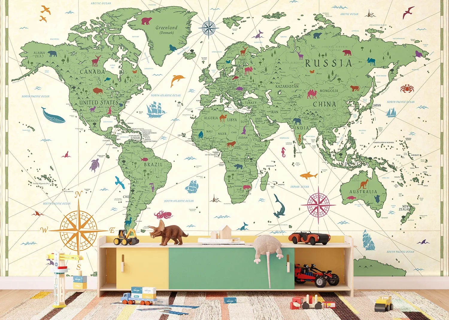Custom Size Wall Mural Classic Kids' World | Premium Non-Woven Wallpaper | FTD5P352455