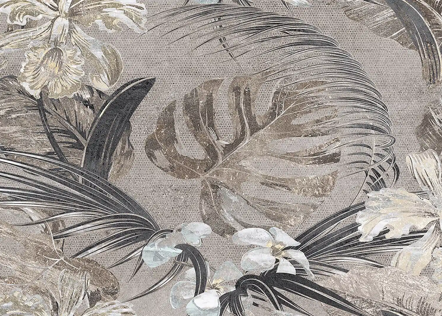 Custom Size Wall Mural Monochrome Monstera | Premium Non-Woven Wallpaper | FTNS1249