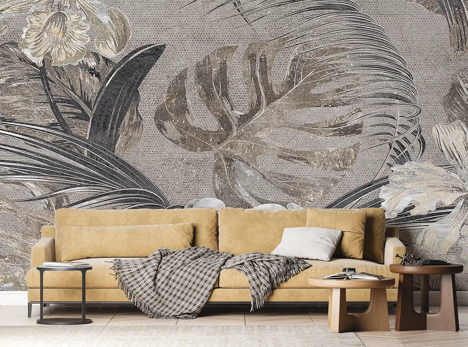 Custom Size Wall Mural Monochrome Monstera | Premium Non-Woven Wallpaper | FTNS1249 3
