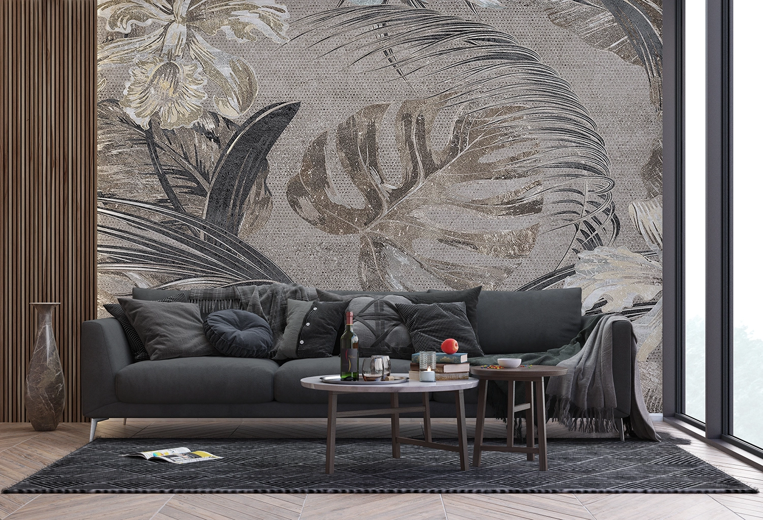 Custom Size Wall Mural Monochrome Monstera | Premium Non-Woven Wallpaper | FTNS1249 4