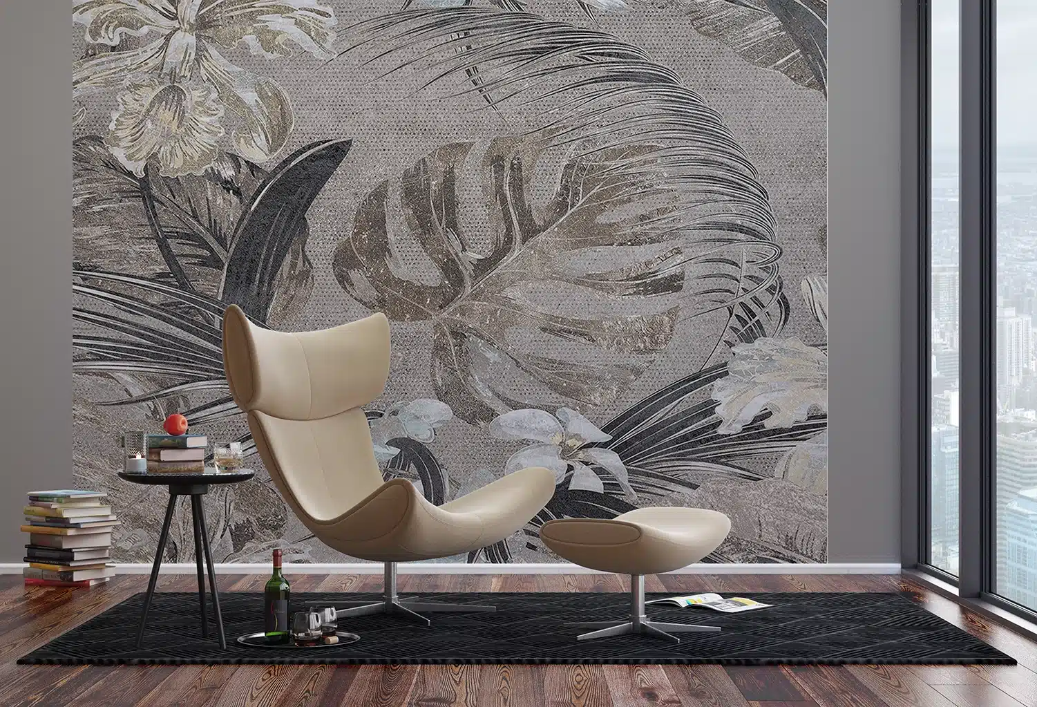 Custom Size Wall Mural Monochrome Monstera | Premium Non-Woven Wallpaper | FTNS1249 6